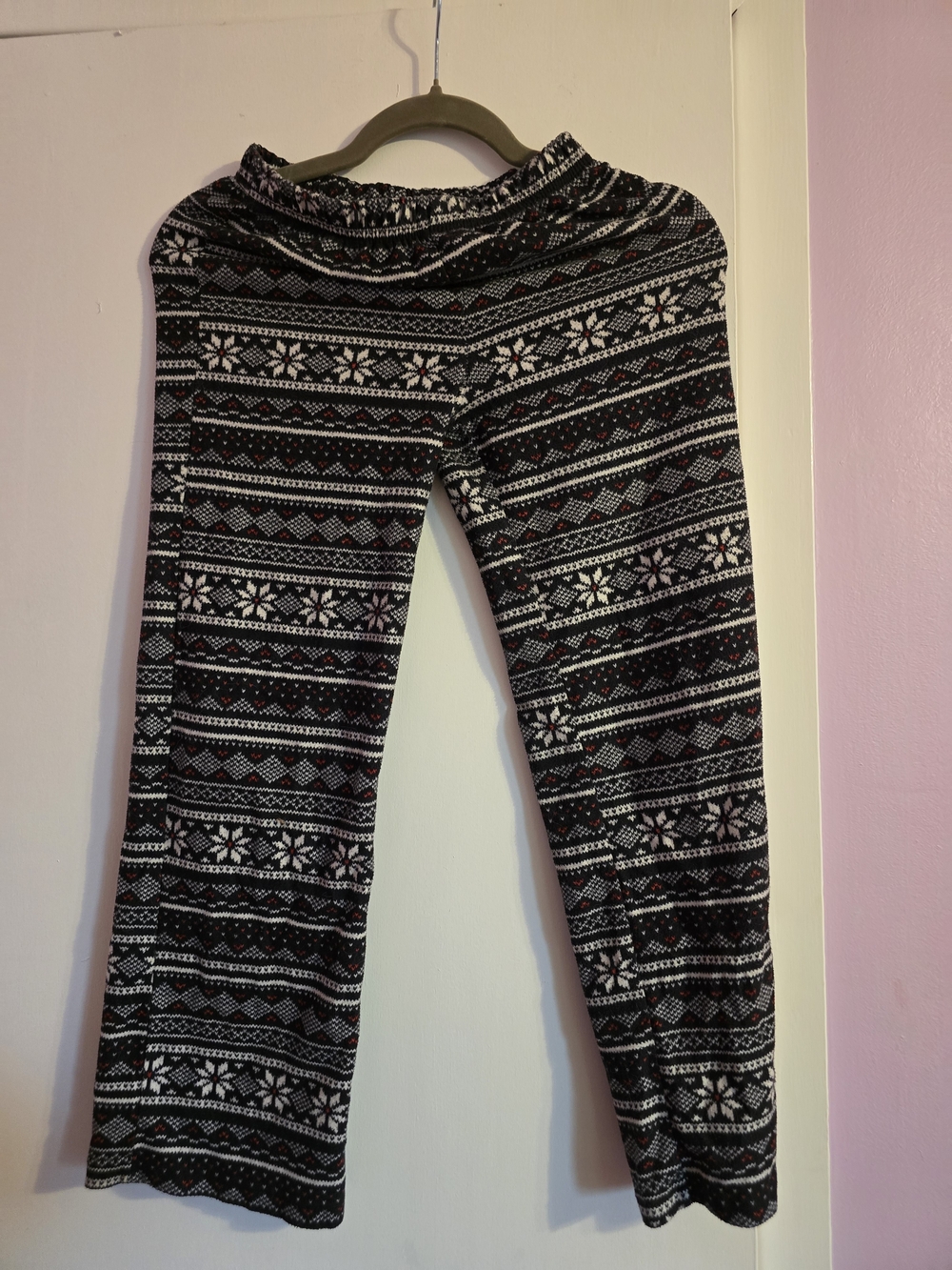 Joe Fresh Black Fair Isle Joggers with White & Red Accents